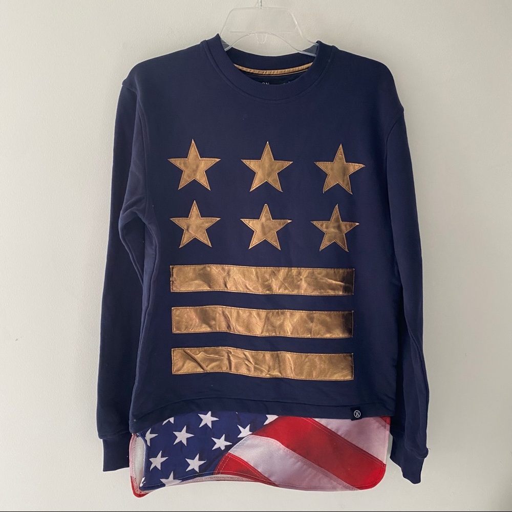 Hudson Outerwear Mens Black Removable Zip American Flag Design Sweatshirt Sz S